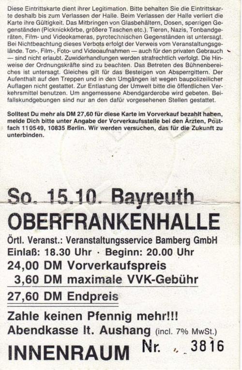 Eine Frage der Ehre: Ticket: Bayreuth (back)