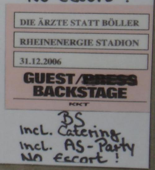 Einzelgigs: Pass: Köln (Backstage)