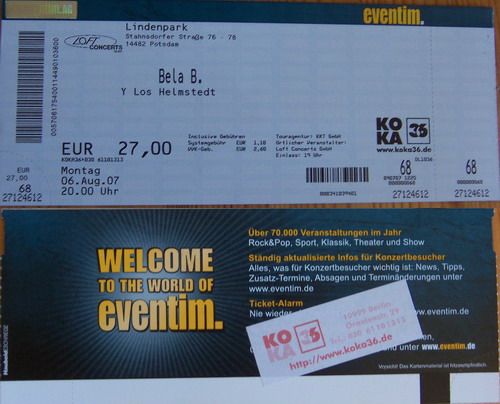 Bela B: Tour: Ticket: Potsdam